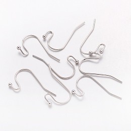 Platinum Color Brass Hook Ear Wire, Lead Free & Cadmium Free & Nickel Free, about 11mm wide, 22mm long, 0.75mm thick