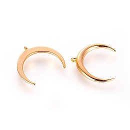 Honeyhandy Brass Charms, Double Horn/Crescent Moon, Nickel Free, Real 18K Gold Plated, 13x14x1mm, Hole: 0.8mm