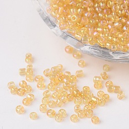 Honeyhandy Round Trans. Colors Rainbow Glass Seed Beads, Pale Goldenrod, Size: about 2mm in diameter, hole:1mm, about 3306pcs/50g