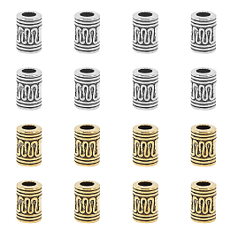 SUPERFINDINGS Tibetan Style Alloy Beads, Lead Free & Nickel Free & Cadmium Free, Column, Antique Silver & Antique Golden, 10x7mm, Hole: 4mm; 2 colors, 60pcs/color, 120pcs/box