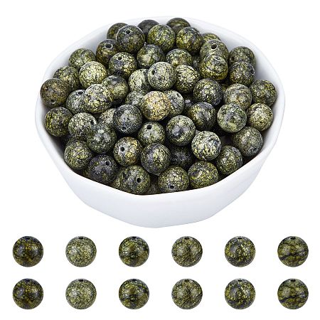 ARRICRAFT Natural Serpentine/Green Lace Stone Beads Strands, Round, 8mm, Hole: 1mm; about 46~49pcs/strand, 14.5~15.3 inche(36.83~39cm); 2strands/box