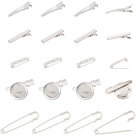 ARRICRAFT Mixed Iron Brooch Findings & Alligator Hair Clip Findings & Safety Pins Kits, for DIY Badge Brooch Jewelry Making, Platinum, 150pcs/set