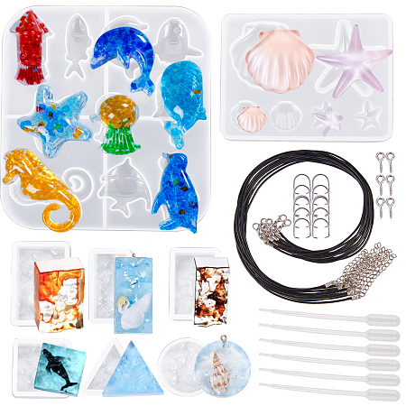 SUNNYCLUE DIY Necklace Makings, with Silicone Molds, Waxed Cotton Cord Necklace Makings and Disposable Plastic Transfer Pipettes, Platinum, 36x36x17mm; 68pcs/set