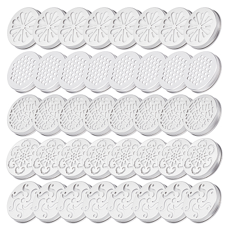 BENECREAT 40Pcs Hollow Mason Jar Lid Covers 2.6 inch, 5 Style Regular Mouth Topper Shade Jar Lid for Mason, Candle, Ball, Canning Jars