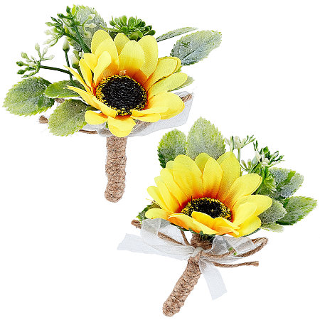 CRASPIRE 2 Pieces Sunflower Corsage Wedding Flowers Accessories Artificial Flower Yelloe Groom Groomsman Best Man Wedding Flowers Accessories for Groom Groomsmen Prom