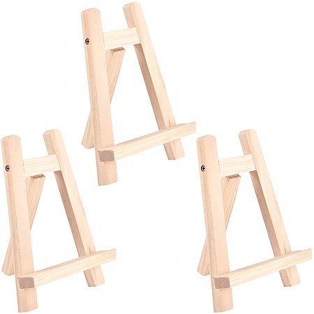 NBEADS 3 Pcs Folding Pine Wood Tabletop Easel, Trapezoid Painting Display Easel, Burly wood Tripod Holder Stand for School Art Supplies, 15x14.3x18.7cm