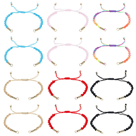NBEADS 12 Pcs 6 Colors Half Finished Braided Nylon Thread Bracelets, Adjustable Wave Rope Thread Bracelet Slider Friendship Bracelet with Jump Rings for Jewelry Making DIY Findings, 6.2~11.2” Long