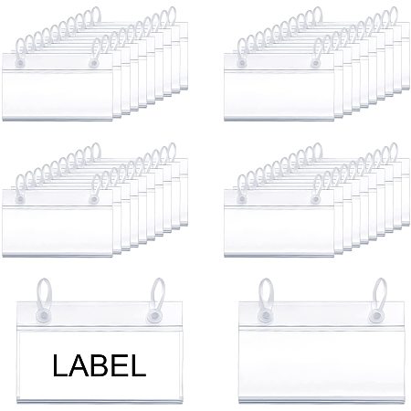 PandaHall Elite Label Holders, 40pcs Plastic Wire Shelf Label Holder Clear Price Tag Ticket Hanger Clips with Easy Button Design Snap Lock Closure for Basket Market Grocery, Inner Size 8x4.2cm/3.1