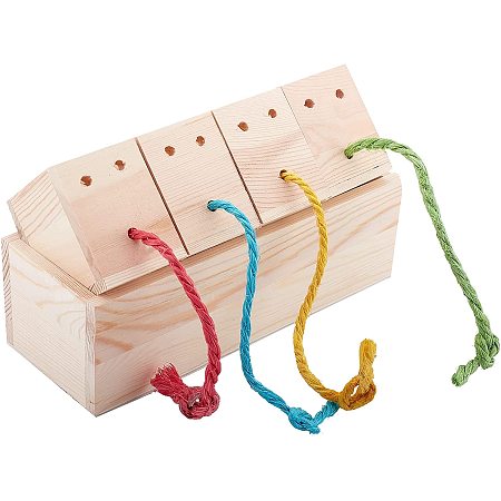 AHANDMAKER Wooden Box Food Foraging Feeder Discolored Intelligence Toy Natural Bird Foraging Box,Food Grade Chipboard Foraging Boxes for Parrot-Wooden Parrot Forager