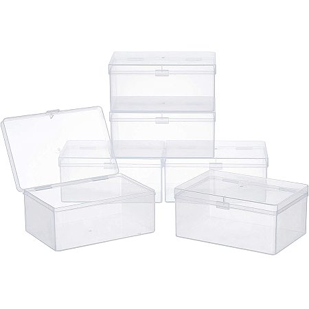 SUPERFINDINGS 6 Pack Clear Plastic Beads Storage Containers Boxes with Lids Small Rectangle Plastic Organizer Storage Cases for Beads, Jewelry, Office Supplies, Craft Supplies, 4.8x3.3x2.2in