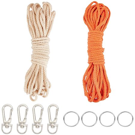 CHGCRAFT 2 Colors Macrame Keychain Supplies with 10 Stainless Steel Split Key Rings and 10 Alloy Swivel Lobster Claw Clasps