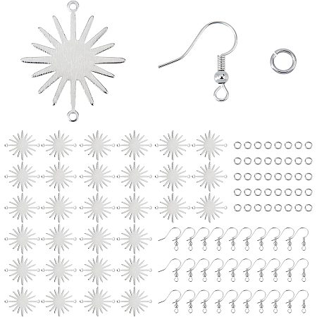 CREATCABIN 1 Box 15 Pairs Sun Connector Charms Silver Brass Links Platinum Plated Vintage Galaxy Space Solar Shaped Pendants Blanks Hooks Jump Rings for Earring Making Kit DIY Beginners Women Findings