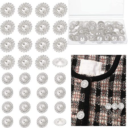 AHANDMAKER 40 Pcs Shank Rhinestone Buttons, 20mm 25.5mm Sew on Clothing Buttons, Alloy Embellishments Buttons for Coats, Dress, Jewelry, Wedding Party and DIY Crafting Decorations (Silver)