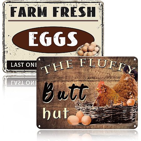 GLOBLELAND 2pcs 10x7in Funny Chicken Coop Sign Farm Fresh Eggs Last One in is A Rotten Egg Aluminum Funny Chicken Yard Sign for Farmhouse Home Wall Decoration