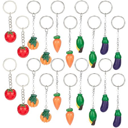 NBEADS 45 Pcs Vegetables Keychains Making Kits, Resin Pendants Resin Keychain Eggplant Maize Pumpkin Carrot Tomato Shape Charms for Jewelry Making Keyring Bag Hanging Ornament Decor