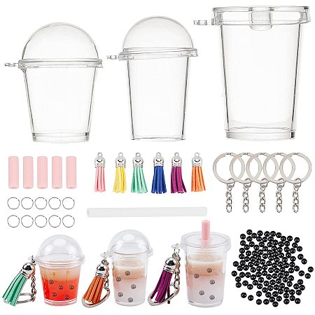 OLYCRAFT 302pcs Mini Milky Tea Keychain Accessories Bubble Tea Cream Glue  Casting Kit Mini Cup Pendant Charms with Keychain Rings Tassels Bubbles  Straws for Key Chian DIY and Earring Making 