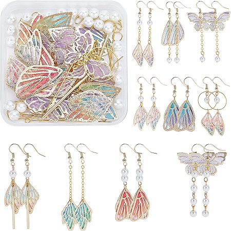 SUNNYCLUE 1 Box DIY 10 Pairs Insect Wing Earring Making Kits Butterfly Wing Jewelry Accessories Wing Charms Pendants & Glass Beads with Jump Rings for DIY Decorations Supplies Accessories