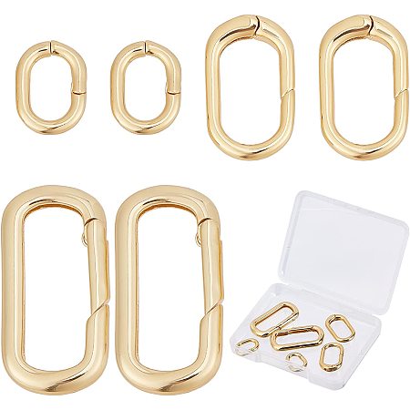 SUNNYCLUE 1 Box 6Pcs 3 Sizes Brass Oval Key Rings Spring Gate Ring 18k Gold Keychain Carabiner Lock Clasps Connector Fastener for Jewelry Making Keychains Bag Purse Handbag Strap Crafting Supplies
