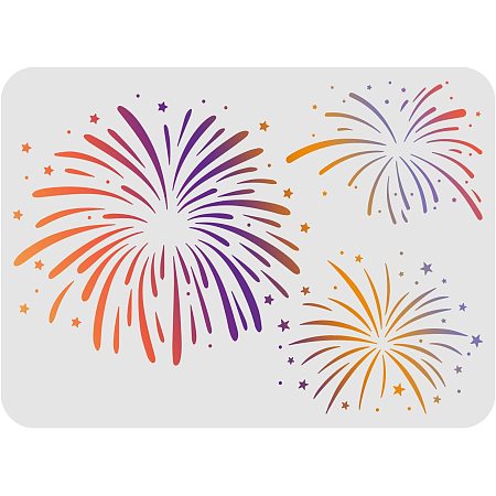 FINGERINSPIRE Fireworks Stencils 11.7x8.3 inch Fireworks Pattern Stencil Plastic Reusable Fireworks Stencil for Painting on Wood, Floor, Wall, Fabric
