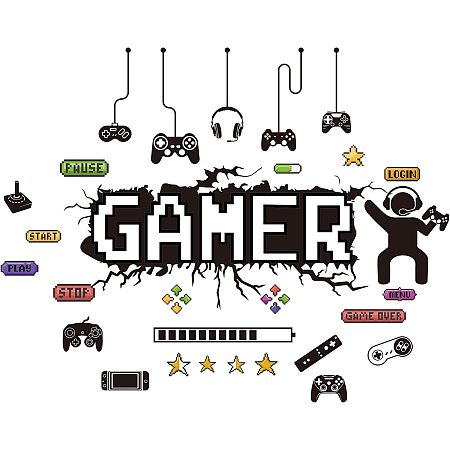 SUPERDANT Game Theme Vinyl Wall Stickers Gamepad Button Wall Decal Wall Art Stickers for Home Bedroom Living Room Decorations