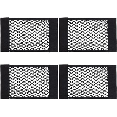 OLYCRAFT 4Pcs Black Universal Mesh Cargo Net Polyester Seat Back Net Bag Car Seat Mesh Organiser Elastic Small Automotive Cargo Net Pocket Wall Sticker Organizer for Car Accessories 15.7x9.8x0.2inch