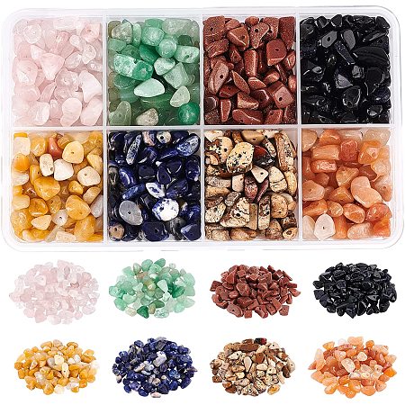 NBEADS About 144g Natural Chip Gemstone Beads, 8 Styles Natural Irregular Shaped Nugget Loose Beads Crystals Polishing Chip Energy Stone for Jewelry Making Craft Gift, Hole: 0.4mm