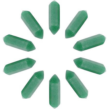 SUNNYCLUE 1 Box 10Pcs Green Aventurine Crystal Point Hexagonal Quartz Healing Chakra Faceted Gemstone Pointed Bullet Stones Wands Carved for Jewelry Making DIY Necklace Riki Balancing Meditation