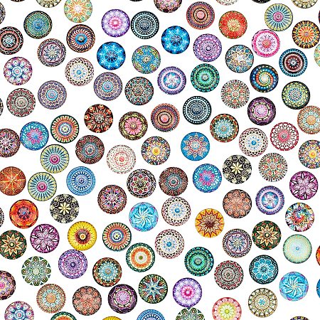 PandaHall Elite 140pcs 12mm Mosaic Printed Glass Cabochons, 70 Styles Kaleidoscope Glass Dome Cabochons Half Round Shiny Cabochons Tiles for 12mm Dome Jewelry Pendant Trays Blanks