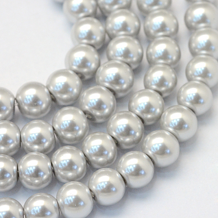 Baking Painted Pearlized Glass Pearl Round Bead Strands, Light Grey, 8~9mm, Hole: 1mm; about 105pcs/strand, 31.4 inches
