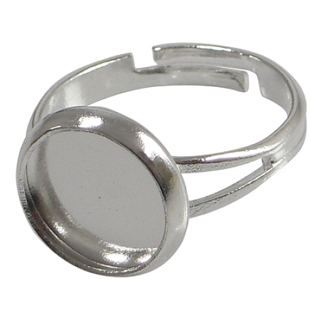 Honeyhandy Adjustable Brass Ring Components, Pad Finger Rings, Silver Color Plated, Tray Inner diameter: 12mm, 17mm