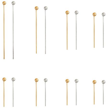 PandaHall Elite 800pcs 8 Sizes Head Pins Golden Silver Ball Head Pin Straight Pins Straight Quilting Pins for Beads Earrings Jewelry Making (0.5