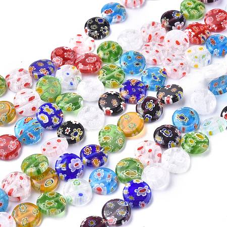 ARRICRAFT Flat Round Handmade Millefiori Glass Beads Strands, Mixed Color, 12x3.5mm, Hole: 0.5mm, about 32pcs/strand, 14.1 inches
