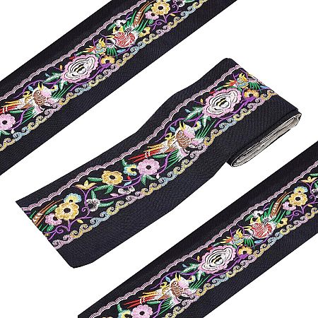 PandaHall Elite 3.6 Inch Wide Jacquard Ribbon, Peacocks Trim Emobridered Woven Ribbon Floral Fabric Trim Exotic Style Fringe Tape for DIY Sewing Clothing Bag Christma Decorations, 2 Yard