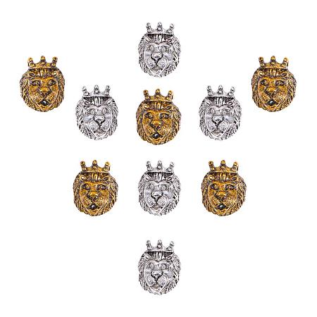 PandaHall Elite 20pcs Lion Charm Animal Beads Alloy Lion Beads Antique Golden Tibetan Silver Spacer Beads for Bracelet Jewelry Making, 11.5x14.5mm, Hole: 2.5mm