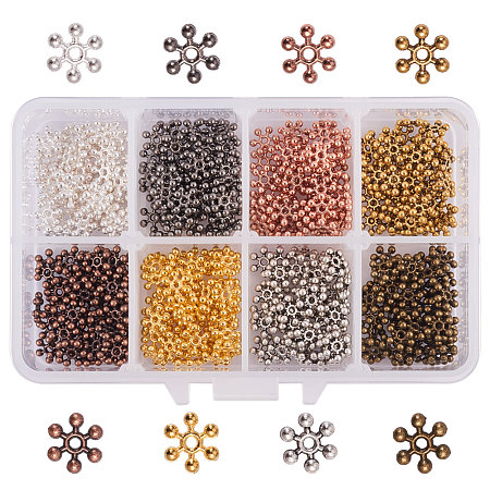 PandaHall Elite 400PCS 8 Colors Tibetan Alloy Snowflake Spacer Beads Jewelry Findings Accessories Bracelet Necklace Jewelry Making Size 8.5x2.5mm