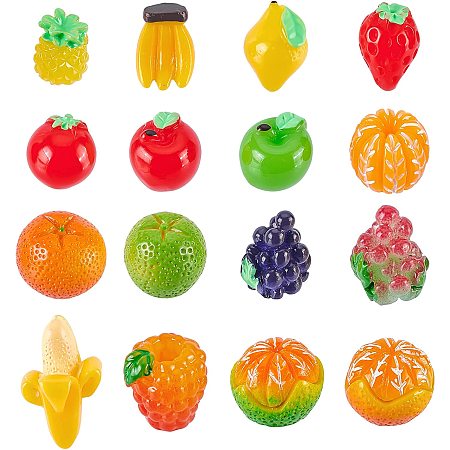 NBEADS 32 Pcs Resin Fruit Charms, Imitation Food Beads No Hole Slime Charms Fruit Resin Beads for DIY Crafts, Decorations, Scrapbooking, Embellishments, Hair Clip Decor