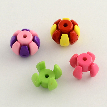 Honeyhandy Opaque Acrylic Combined Beads, Interlocking Beads, Mixed Color, 13x13x11mm, Hole: 2mm, about 570pcs/500g