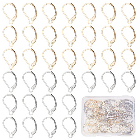 SUNNYCLUE 60Pcs 2 Colors 304 Stainless Steel Leverback Earring Findings, Mixed Color, 16.5x10x2mm, Pin: 1mm, 30pcs/color