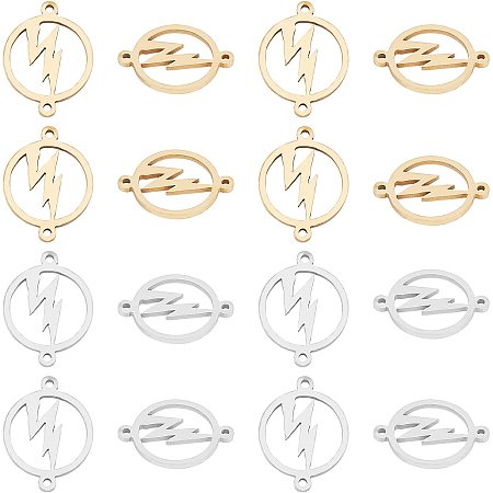 UNICRAFTALE 16pcs Flat Round Pendants Ring with Lightning Shape Link Charm with Double 1mm Hole Stainless Steel and Gold Color Pendant Connector Charms Metal Pendant for Earrings Bracelets Necklace
