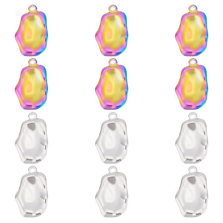 UNICRAFTALE 12Pcs 2 Colors 304 Stainless Steel Pendants Nuggets Pendant Metal Charms Rainbow Color Pendant Hole 2mm for Braclet Necklace Earring Jewelry Making