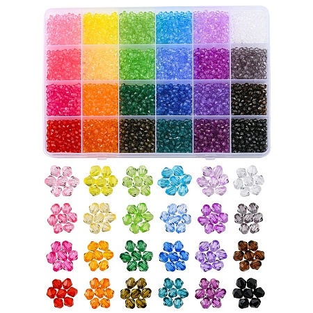 Honeyhandy 5760Pcs 24 Colors Transparent Acrylic Beads, Bicone, Mixed Color, 4x4mm, Hole: 1.5mm, about 240pcs/colors