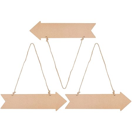 SUPERFINDINGS 6pcs 11.02x3.15x0.2Inch Burlywood Unfinished Wood Arrow Hanging Sign Blank Wood Plaque with Jute Twine Wooden Hanging Ornaments for Wedding Party Gift Home Decoration