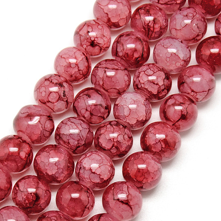 Baking Painted Crackle Glass Beads Strands, Round, FireBrick, 8mm, Hole: 1.3~1.6mm; about 100pcs/strand, 31.4 inches