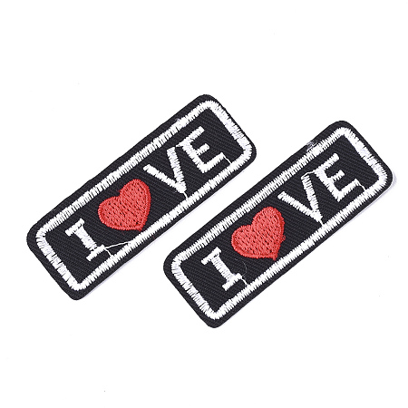 Honeyhandy Computerized Embroidery Cloth Iron On Patches, Costume Accessories, Appliques, Rectangle with Word Love, Black, 55x20x1mm