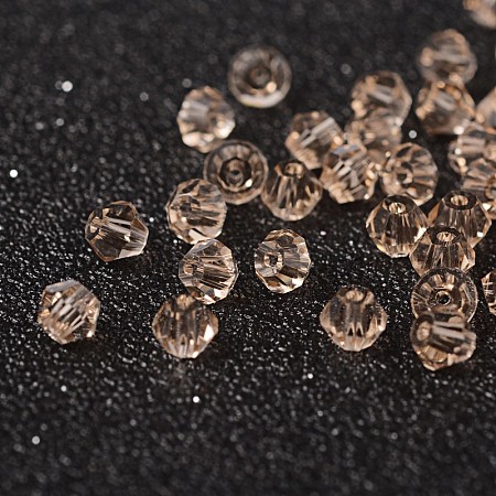 Honeyhandy Faceted Bicone Imitation Crystallized Crystal Glass Beads, Dark Khaki, about 4mm in diameter, 3.5mm thick, hole: 1mm