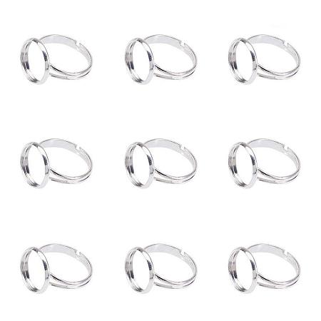 ARRICRAFT 10pcs Silver Metal Color Brass Ring Components, about 17mm inner diameter, Tray: about 14mm in diameter, 12mm inner diameter