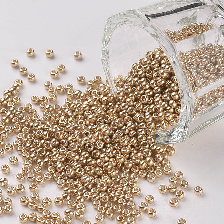 FGB 11/0 Dyed Glass Seed Beads, Round, Gold, 2.3x1.5mm, Hole: 1mm, about 5300pcs/50g