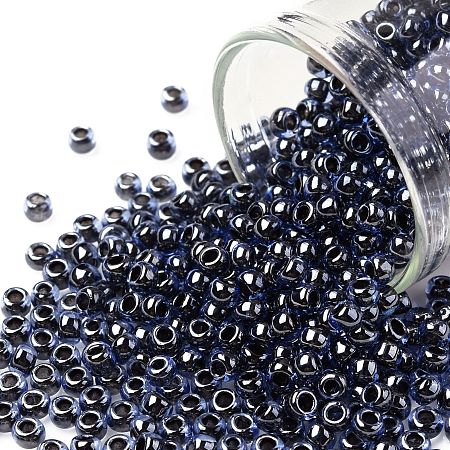 TOHO Round Seed Beads, Japanese Seed Beads, (362) Crystal Navy Blue Lined Luster, 8/0, 3mm, Hole: 1mm, about 222pcs/10g