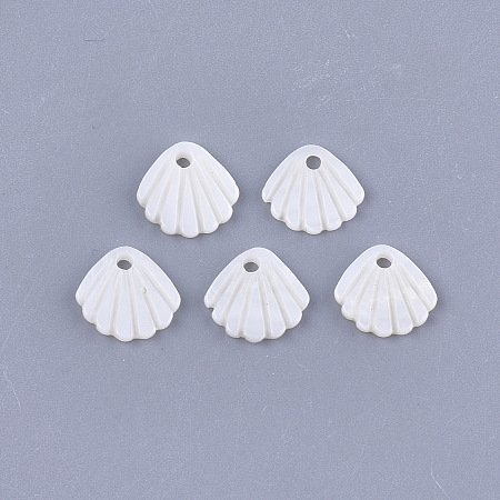 Honeyhandy Freshwater Shell Charms, Scallop, Creamy White, 10x11x1.5mm, Hole: 1.5mm