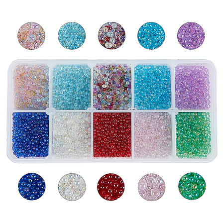 Olycraft DIY 3D Nail Art Decoration Mini Glass Beads, Tiny Caviar Nail Beads, Mixed Color, 0.4~3mm; 10colors, 20g/color, 200g/box